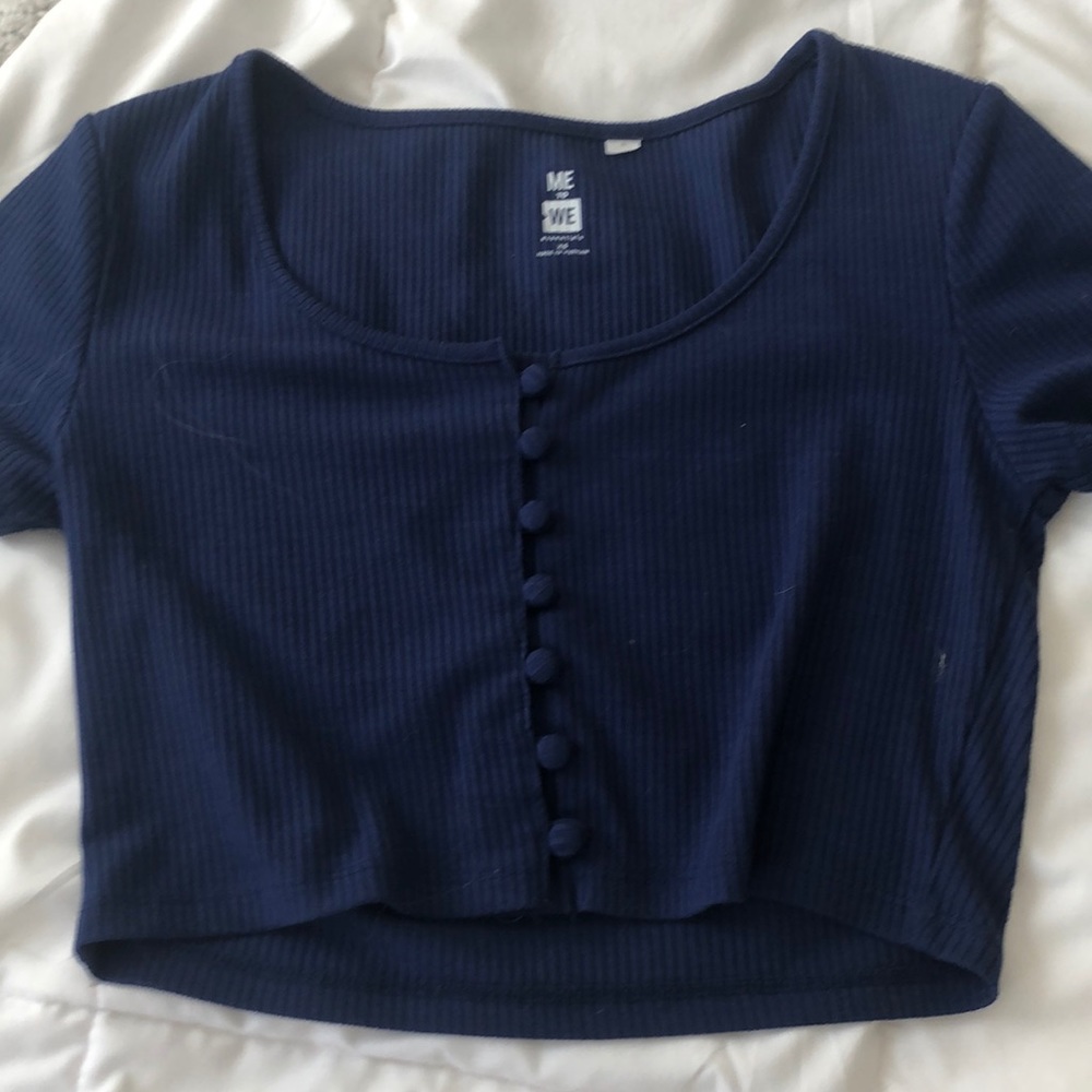 Blue button up crop top